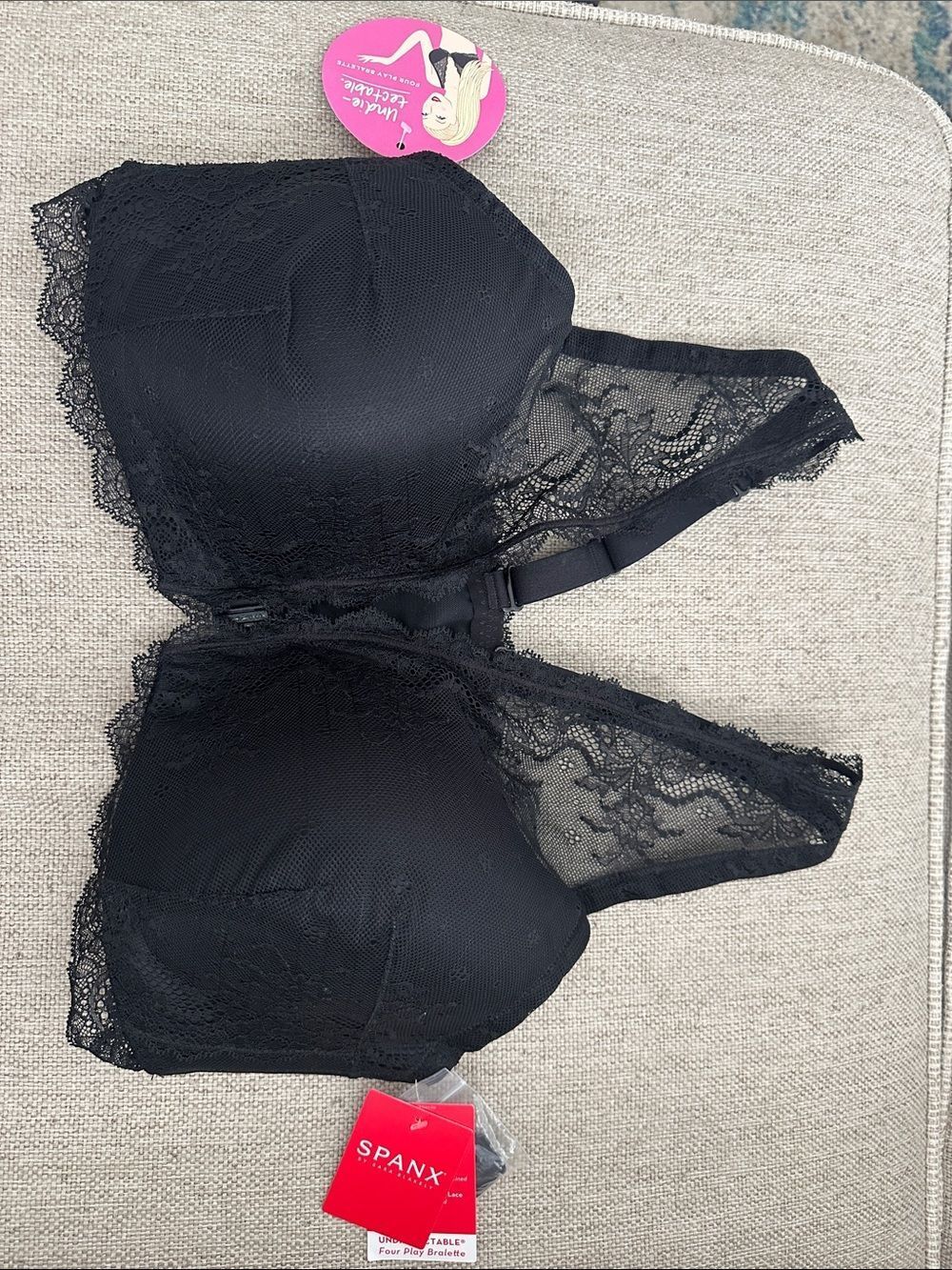 NWT SPANX Undie-Tectable Four Play Lace Bralette in very black